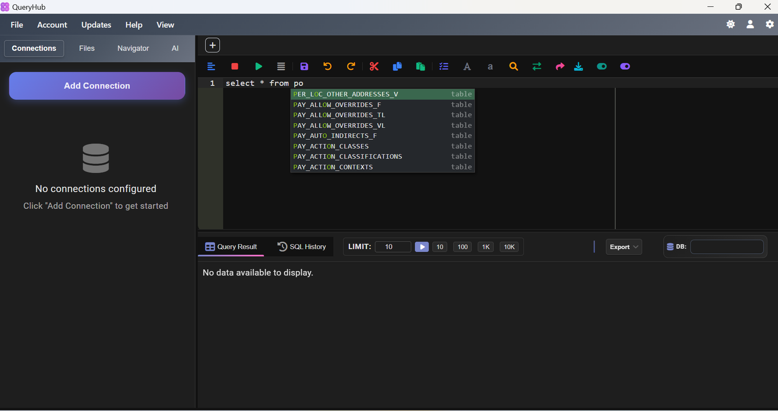 Query Hub Interface